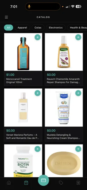 Product catalog grid with category filters